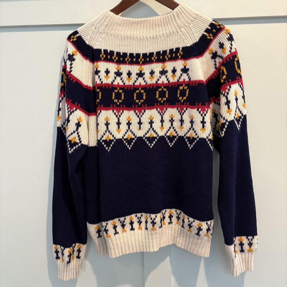 Vintage JCPenney Sweater Mens Medium Navy Fair‎ Isle Knit Crewneck Pullover 80s